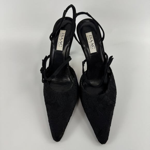 Isaac Mizrahi Black Lace Heels Sling Back Pointed Toe Women's Size 10 B Flat bow - Picture 3 of 12